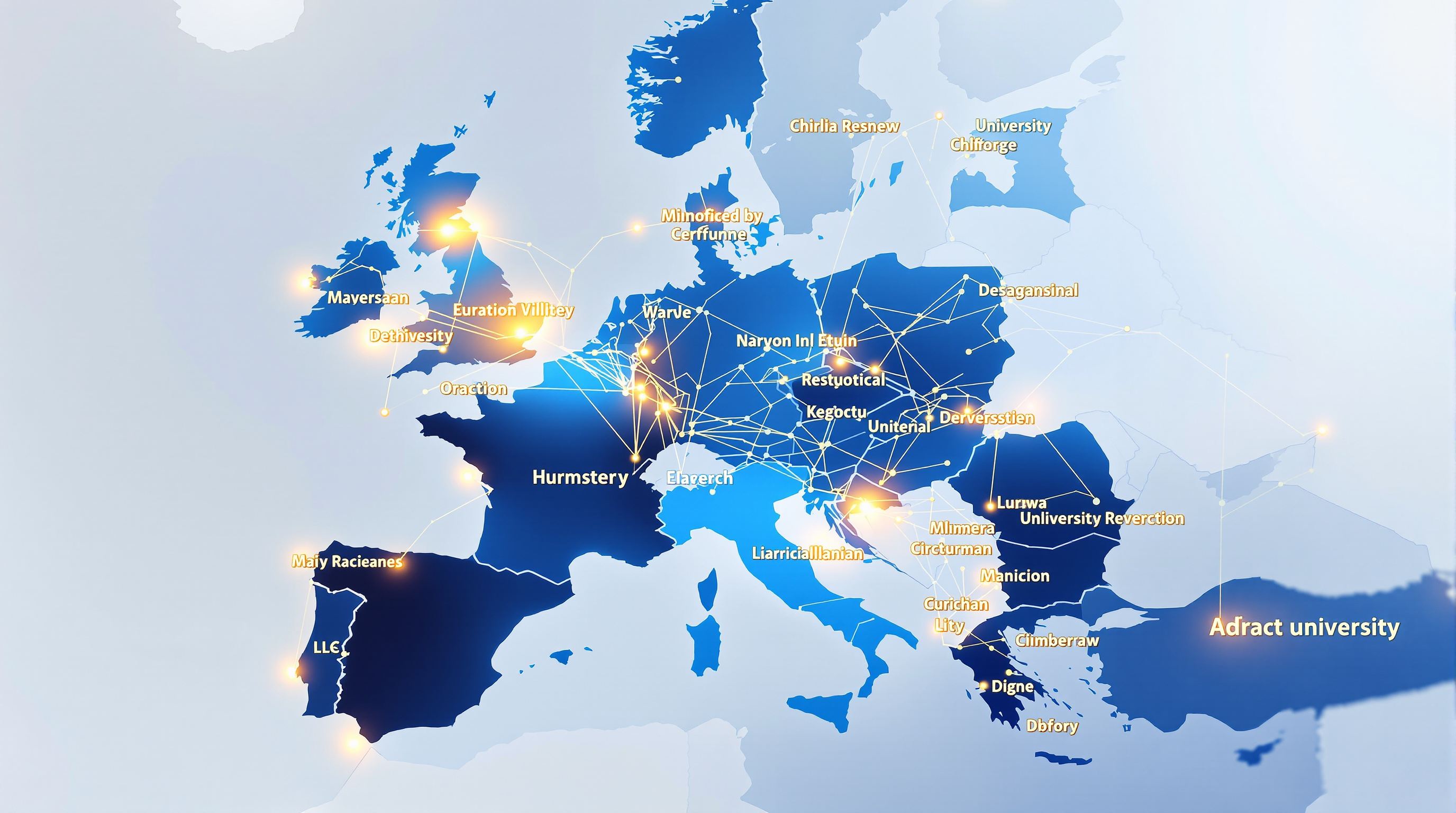 European research network map showing Agentcities project collaborations across EU universities